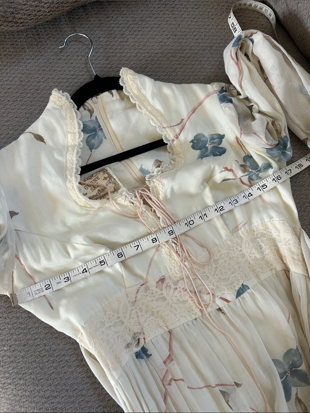 70’s Gunne Sax floral Dogwood print maxi bishop sleeve cream Sz Xs-Small - Picture 14 of 16